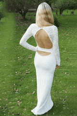 Simple Long Sleeves Lace Beach Wedding Dresses Mermaid Beach Bridal Dresses