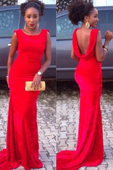 Simple Red Sleeveless Wedding Guest Dress New Arrival Open Back Evening Gown