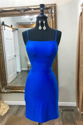 Simple Royal Blue Homecoming Dresses Satin Tight Short Cocktail Dresses