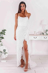 Simple Sleeveless White Satin Front-Split Mermaid Beach Wedding Dresses