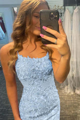 Sky Blue Homecoming Dresses Short Tight Prom Dress with Lace Beading