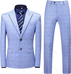 Sky Blue Peaked Lapel 2 Piece Fancy Business Suit