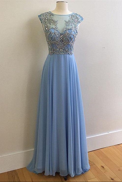 Sky Blue Wedding Guest Dresses Crystals Open Back Long Evening Dresses