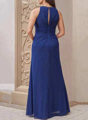 Sleeveless Long A Line Scoop Neck Mother of the Bride Dress with Sash