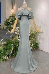Sleeveless Off the Shoulder Long Mermaid Evening Formal Dress With Pleated