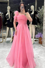 Sleeveless One Shoulder Long A Line Evening Formal Dress With Pleated