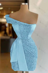 Sleeveless One Shoulder Short Sequins Homecoming Dress Pleated With Belt