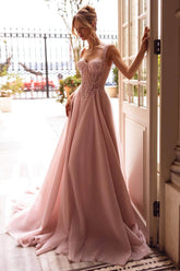 Sleeveless Straps Sweetheart Long Evening Formal Dress With Appliques