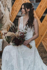 Sleeveless V-Neck Beach Beach Wedding Dress Aline Long Dress for Bride