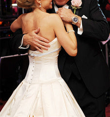 Sliver Beads Wedding Dress Stretch Satin Bridal Shower Dress