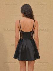 Spaghetti Strap Satin Homecoming Dresses Mini Cocktail Dress with Lace Corset