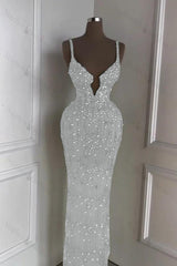 Spaghetti Strap Sleeveless Long Mermaid Evening Formal Dress With Beading