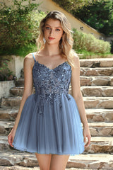 Spaghetti Straps Homecoming Dresses Sequin A Line Tulle Short Cocktail Dresses