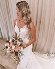 Spaghetti Straps Mermaid Appliques Beach Wedding Dresses | Sexy Backless Bridal Gowns Online