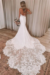 Spaghetti Straps Mermaid Appliques Beach Wedding Dresses | Sexy Backless Bridal Gowns Online