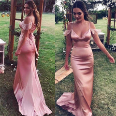 Spaghetti Straps Pink Sheath Bridesmaid Dresses Sexy Formal Dresses