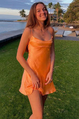 Spaghetti Straps Scoop Satin Short Party Homecoming Dress