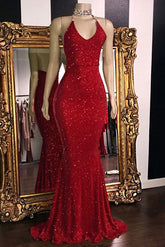 Sparkle Sequins Sexy Red Prom Dresses Backless Formal Evening Gowns BC1085