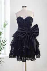 Suzhoufashion Sparkly A Line Sweetheart Corset Tiered Ruffle Homecoming Dress with Bows