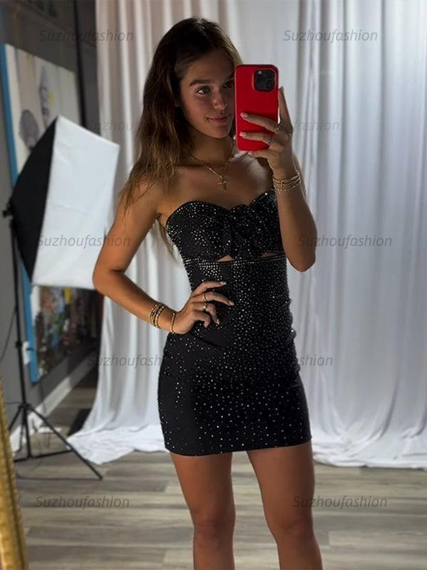 Sparkly Bodycon Strapless Short Homecoming Dress with Beading
