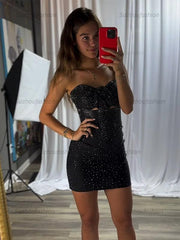 Sparkly Bodycon Strapless Short Homecoming Dress with Beading