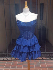 Sparkly Corset A Line Short Beaded Homecoming Dress with Ruffles