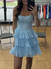 Sparkly Corset A Line Short Beaded Homecoming Dress with Ruffles
