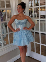 Sparkly Corset A Line Short Beaded Homecoming Dress with Ruffles