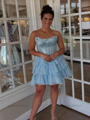 Sparkly Corset A Line Short Beaded Homecoming Dress with Ruffles