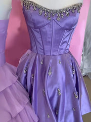 Sparkly Satin A Line Short Corset Homecoming Dress with Rhinestones