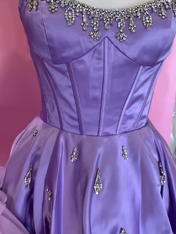 Sparkly Satin A Line Short Corset Homecoming Dress with Rhinestones