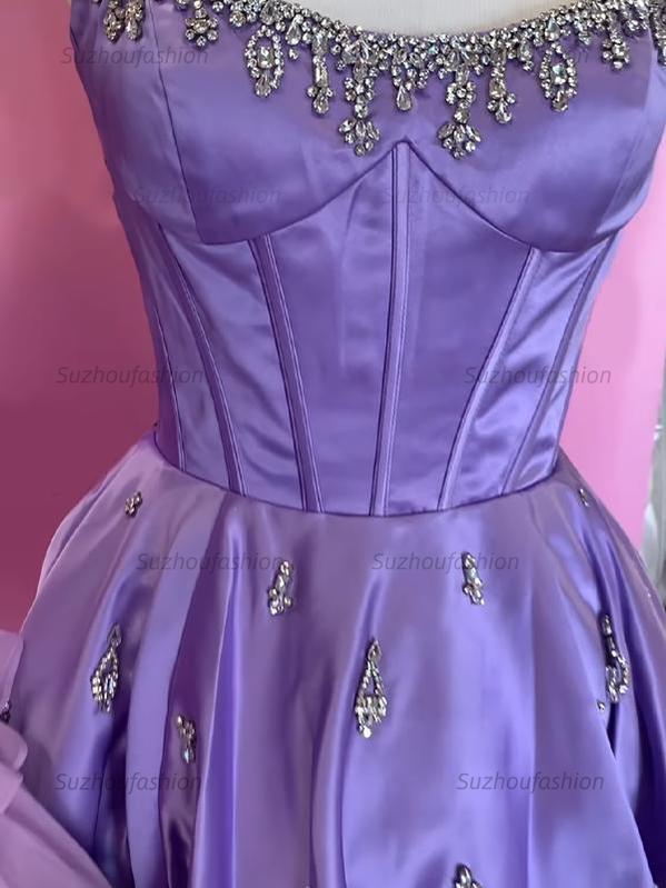 Sparkly Satin A Line Short Corset Homecoming Dress with Rhinestones
