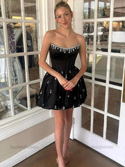 Sparkly Satin A Line Short Corset Homecoming Dress with Rhinestones