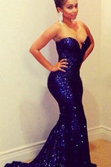 Sparkly Sequined Prom Dress Sweetheart Sequined Mermaid Sexy Evening Gowns with Train