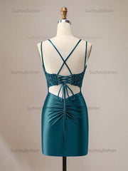 Sparkly Spaghetti Straps Sequins Pleated Corset Homecoming Dress