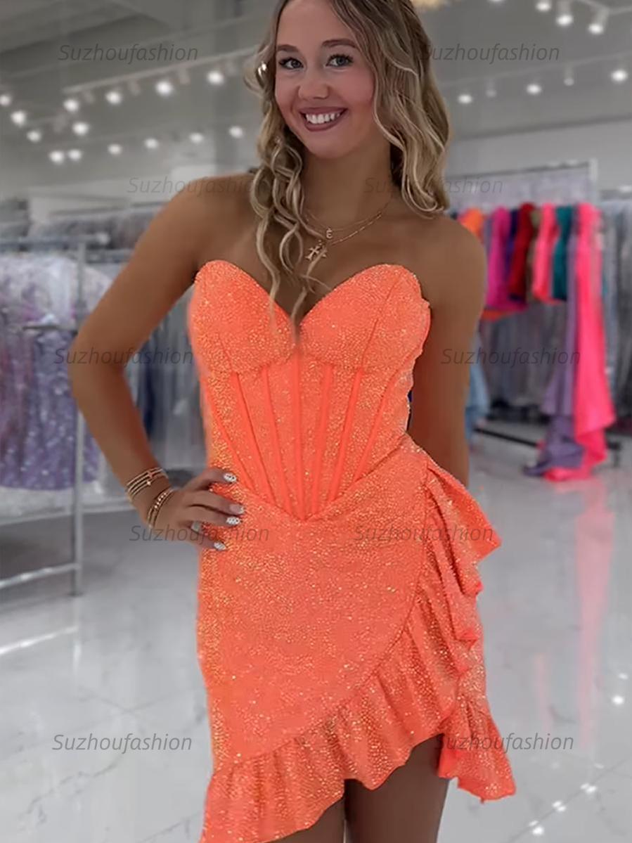 Sparkly Tight Short Corset Homecoming Dress with Beading