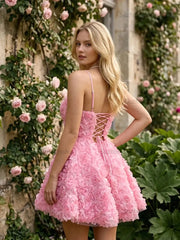 Square Neck 3D Rose Petal Corset Homecoming Dresses Mini Cocktail Dress