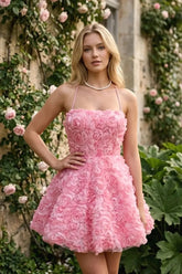 Suzhoufashion Square Neck 3D Rose Petal Corset Homecoming Dresses Mini Cocktail Dress