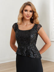 Square Neck Long Sheath Column Mother of the Bride Gowns
