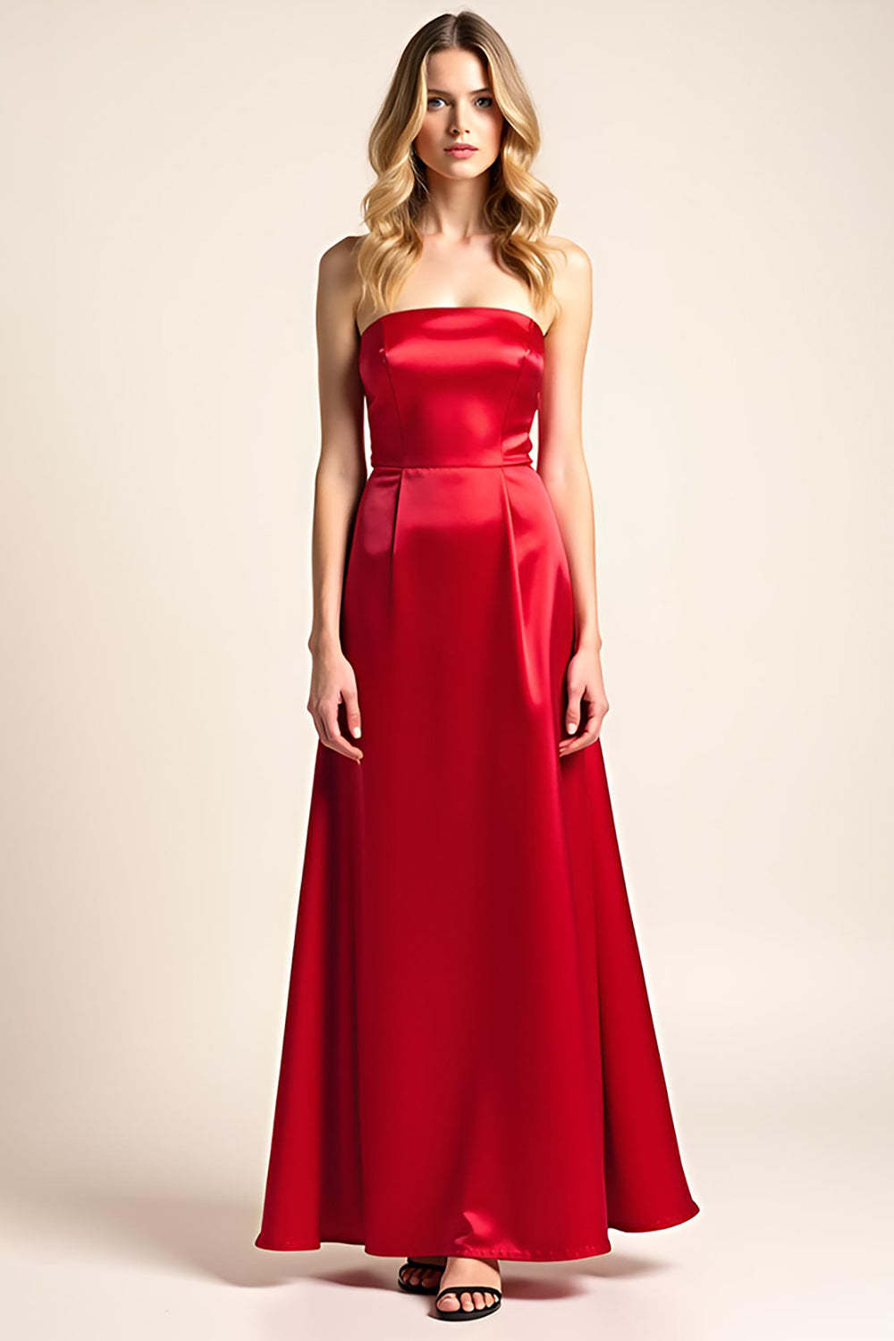 ZAPAKA Women Red Satin Formal Dress A Line Strapless Long Party Dress, Red / US2 ZAPAKA Women Red Satin Formal Dress A Line Strapless Long Party Dress, Red / US2