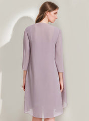 Square Neckline 3/4 Sleeve Knee Length Sheath Column Mother of the Bride Dress with Jacket Ruffles Pleats and Beads