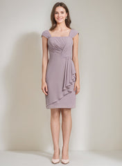 Square Neckline 3/4 Sleeve Knee Length Sheath Column Mother of the Bride Dress with Jacket Ruffles Pleats and Beads