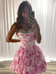 Strapless A-Line Sweetheart Empire Beaded Floral Homecoming Dress
