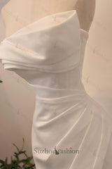 Strapless Beach Wedding Dress Sheath Satin Bridal Gown with Slit