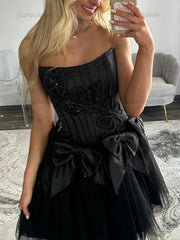 Strapless Beading Short Homecoming Dress with Waist Bow