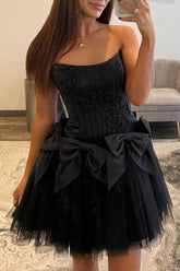 Suzhoufashion Strapless Beading Short Homecoming Dress with Waist Bow