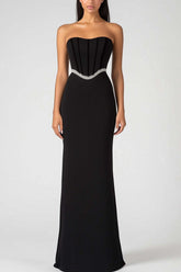 Strapless Black Wedding Guest Dress Corset Sheath Long Formal Dress
