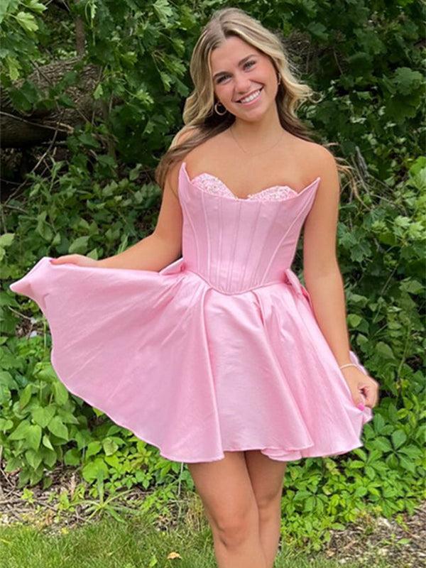 Strapless Corset Sheath Homecoming Dress with Bow