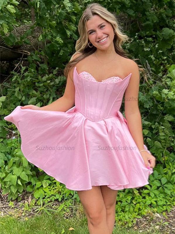 Strapless Corset Sheath Homecoming Dress with Bow