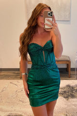 Strapless Dark Green Homecoming Dresses Corset Tight Short Cocktail Dresses